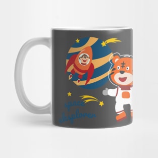 Space tiger or astronaut in a space suit with cartoon style. Mug